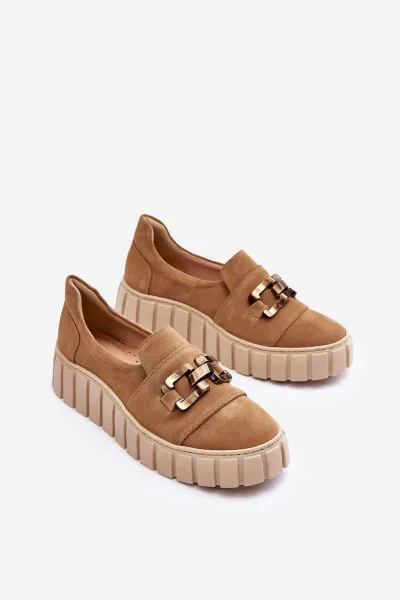 Lewski Shoes Dámske semišové topánky na platforme s dekoráciou Dark Beige Lewski 3398