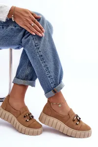 Lewski Shoes Dámske semišové topánky na platforme s dekoráciou Dark Beige Lewski 3398