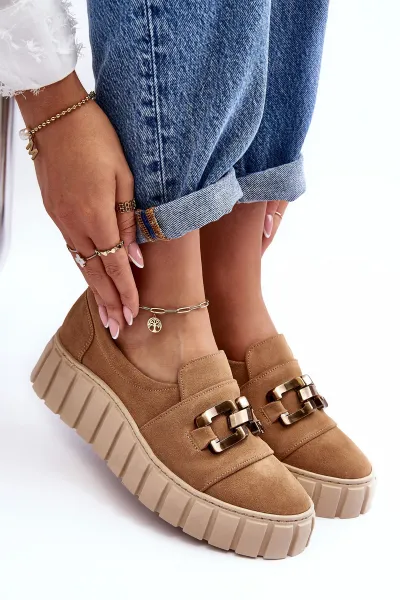 Lewski Shoes Dámske semišové topánky na platforme s dekoráciou Dark Beige Lewski 3398