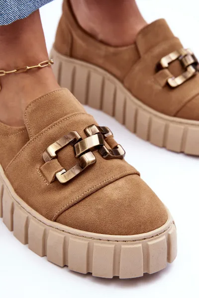 Lewski Shoes Dámske semišové topánky na platforme s dekoráciou Dark Beige Lewski 3398