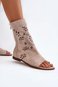 Zazoo 3437 Dámske Semišové Sandále S Návlekom Na Zips Beige