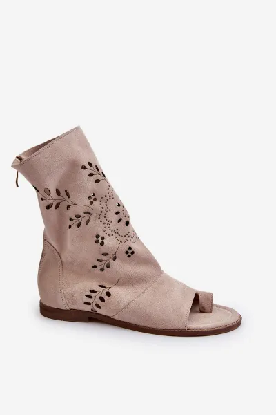 Zazoo 3437 Dámske Semišové Sandále S Návlekom Na Zips Beige