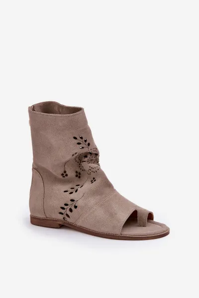 Zazoo 3437 Dámske Semišové Sandále S Návlekom Na Zips Beige