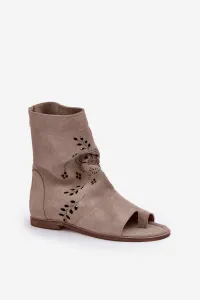 Zazoo 3437 Dámske Semišové Sandále S Návlekom Na Zips Beige
