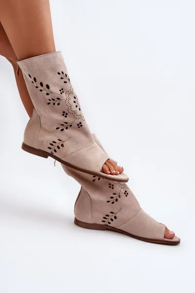 Zazoo 3437 Dámske Semišové Sandále S Návlekom Na Zips Beige