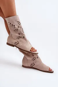 Zazoo 3437 Dámske Semišové Sandále S Návlekom Na Zips Beige