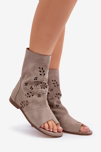 Zazoo 3437 Dámske Semišové Sandále S Návlekom Na Zips Beige