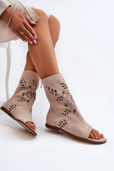 Zazoo 3437 Dámske Semišové Sandále S Návlekom Na Zips Beige