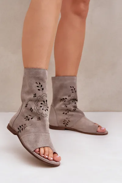 Zazoo 3437 Dámske Semišové Sandále S Návlekom Na Zips Beige