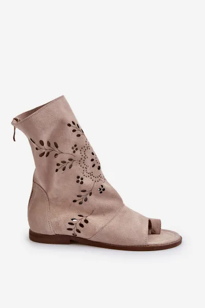 Zazoo 3437 Dámske Semišové Sandále S Návlekom Na Zips Beige
