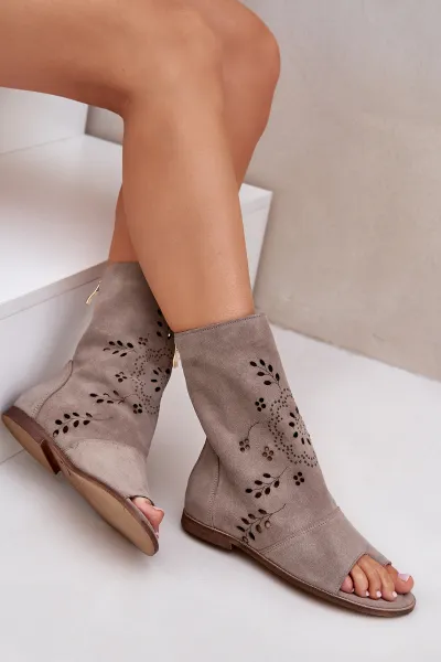 Zazoo 3437 Dámske Semišové Sandále S Návlekom Na Zips Beige