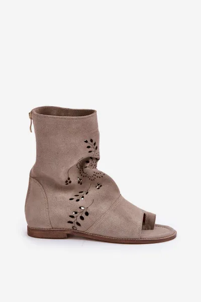 Zazoo 3437 Dámske Semišové Sandále S Návlekom Na Zips Beige