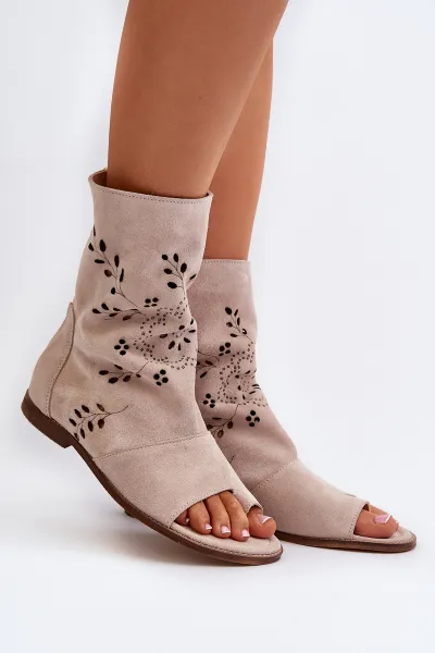 Zazoo 3437 Dámske Semišové Sandále S Návlekom Na Zips Beige
