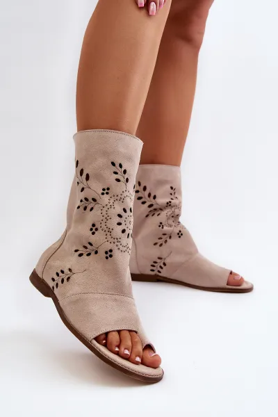 Zazoo 3437 Dámske Semišové Sandále S Návlekom Na Zips Beige