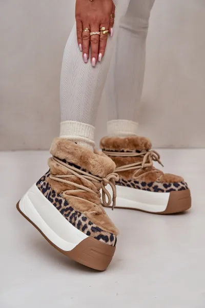 BIG STAR SHOES Kožené Dámske Snehule Na Hrubej Podošve S Kožušinou Panther Big Star