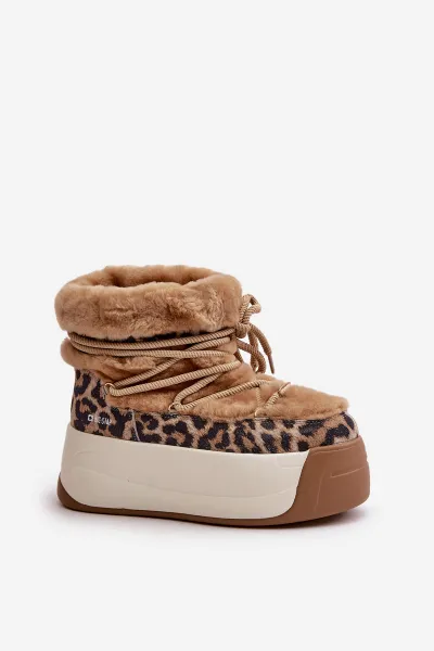 BIG STAR SHOES Kožené Dámske Snehule Na Hrubej Podošve S Kožušinou Panther Big Star