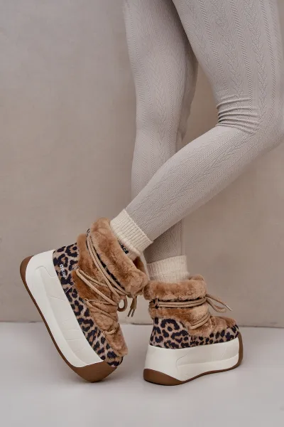 BIG STAR SHOES Kožené Dámske Snehule Na Hrubej Podošve S Kožušinou Panther Big Star