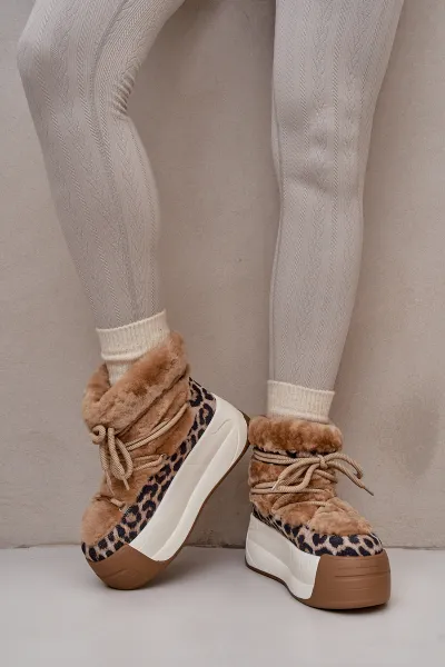 BIG STAR SHOES Kožené Dámske Snehule Na Hrubej Podošve S Kožušinou Panther Big Star
