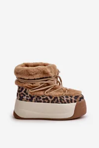 BIG STAR SHOES Kožené Dámske Snehule Na Hrubej Podošve S Kožušinou Panther Big Star