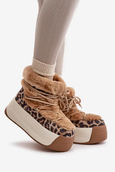 BIG STAR SHOES Kožené Dámske Snehule Na Hrubej Podošve S Kožušinou Panther Big Star