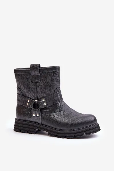 Lewski Shoes Kožené Dámske Topánky Na Plohom Opätku Čierne Lewski 3610