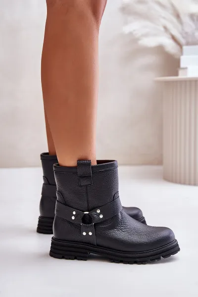 Lewski Shoes Kožené Dámske Topánky Na Plohom Opätku Čierne Lewski 3610