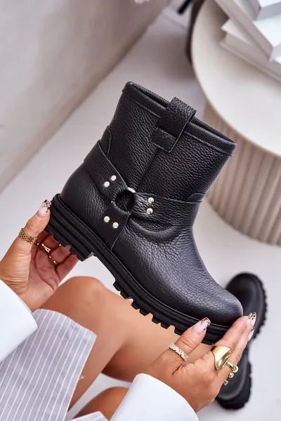 Lewski Shoes Kožené Dámske Topánky Na Plohom Opätku Čierne Lewski 3610