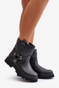 Lewski Shoes Kožené Dámske Topánky Na Plohom Opätku Čierne Lewski 3610