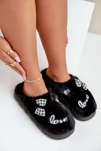 FK1 Dámske Fleece Papuče S Nášivkami A Mašľou Čierne Linnorelia