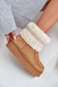 FR1 Dámske Snehové Topánky Na Platforme S Kožušinou A Vzorom Camel Deepanti