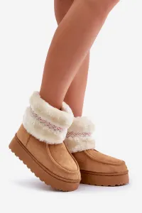 FR1 Dámske Snehové Topánky Na Platforme S Kožušinou A Vzorom Camel Deepanti