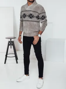 Sweter męski w śnieżynki kremowy Dstreet