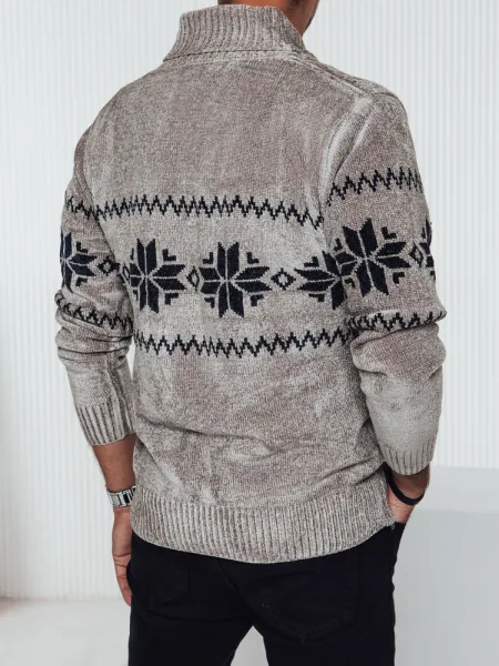Sweter męski w śnieżynki kremowy Dstreet