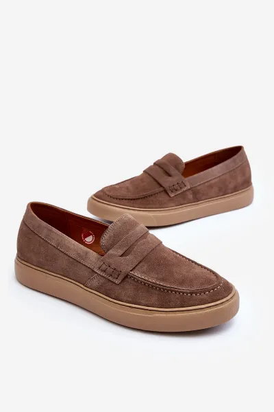 Mužské semišové poltopánky Loafersy Zazoo 1574 Tmavobežové