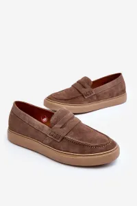 Mužské semišové poltopánky Loafersy Zazoo 1574 Tmavobežové