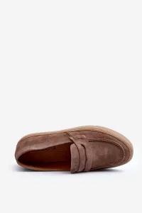 Mužské semišové poltopánky Loafersy Zazoo 1574 Tmavobežové