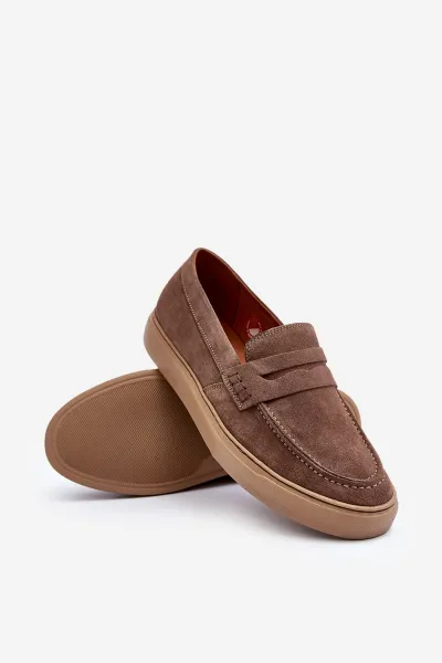 Mužské semišové poltopánky Loafersy Zazoo 1574 Tmavobežové