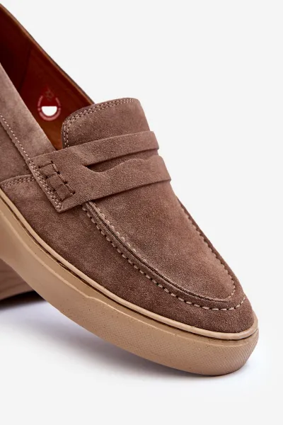 Mužské semišové poltopánky Loafersy Zazoo 1574 Tmavobežové