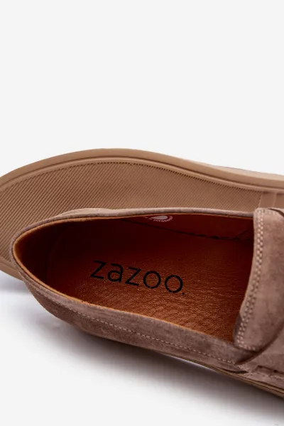Mužské semišové poltopánky Loafersy Zazoo 1574 Tmavobežové