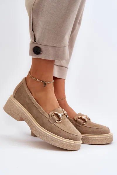 Zazoo 3429 Semišové Dámske Mokasíny S Ozdobou Beige