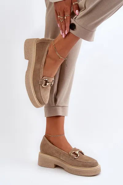 Zazoo 3429 Semišové Dámske Mokasíny S Ozdobou Beige