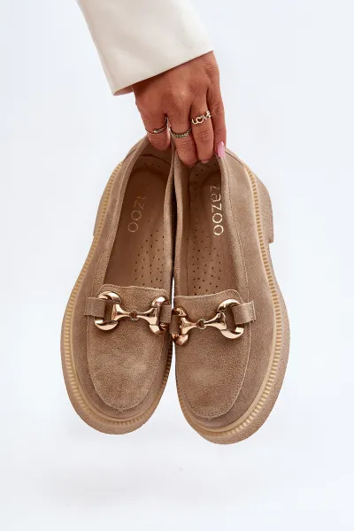 Zazoo 3429 Semišové Dámske Mokasíny S Ozdobou Beige