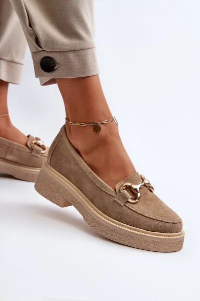 Zazoo 3429 Semišové Dámske Mokasíny S Ozdobou Beige