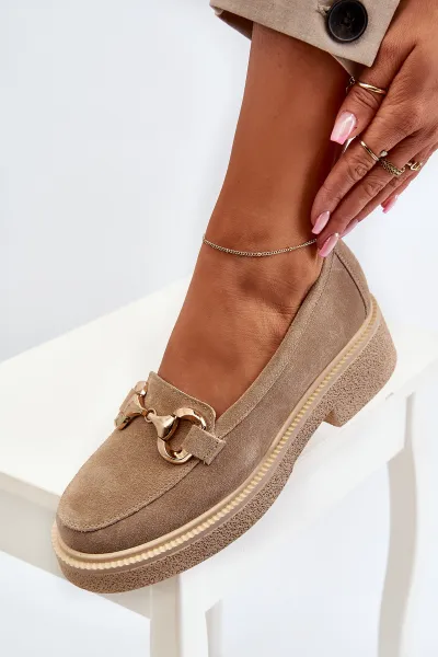 Zazoo 3429 Semišové Dámske Mokasíny S Ozdobou Beige