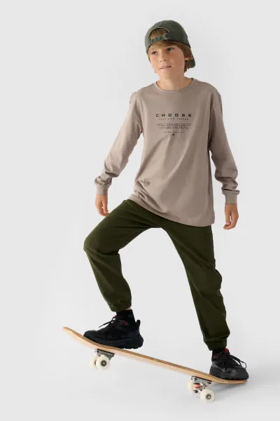 Chlapčenské Jogger Casual Nohavice Hladké 4F Khaki 4FJWMM00TTR