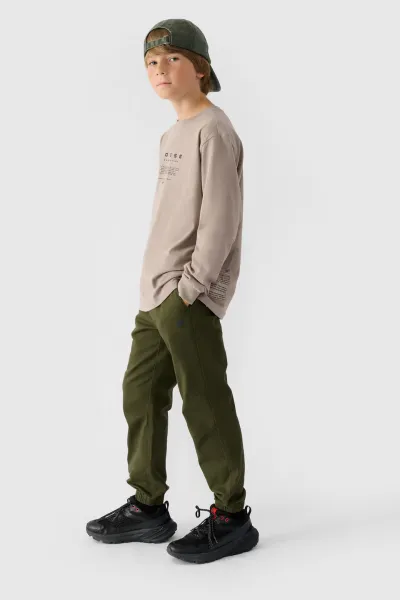 Chlapčenské Jogger Casual Nohavice Hladké 4F Khaki 4FJWMM00TTR