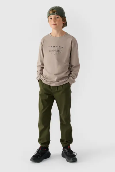 Chlapčenské Jogger Casual Nohavice Hladké 4F Khaki 4FJWMM00TTR
