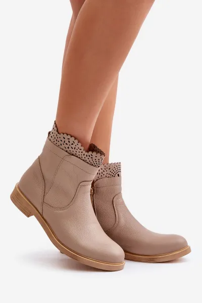 Lewski Shoes Nízke Dámske Čižmy Na Plochéj Pätke Kožené Lewski 3624 Béžové