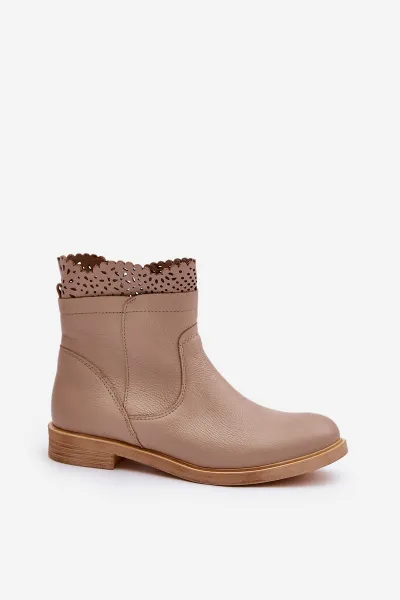 Lewski Shoes Nízke Dámske Čižmy Na Plochéj Pätke Kožené Lewski 3624 Béžové