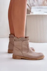 Lewski Shoes Nízke Dámske Čižmy Na Plochéj Pätke Kožené Lewski 3624 Béžové